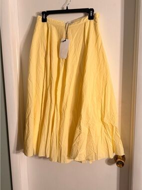 Zara Yellow A-Line Midi Skirt NWT
